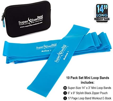 USA 14" x 3" Extra Long Latex Free Mini Loop Bands in 3, 5, 10 Pack Sets. 10 Strengths for Resistance Training, Stretching, Yoga, Toning. Plus an Exclusive iPhone App and E-Book.