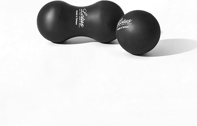 LOTUS Deep Tissue Massage Ball Set, Peanut Ball and Round Ball, Natural Rubber, 2-Pack, Muscle Tension Relief, Stress Reduction, Pocket-Sized Self-Massage Tools, for Home Gym and Travel, Black