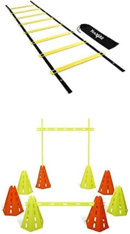 Yes4All Agility Ladder and Agility Hurdle Cone Set, Ultimate Speed Training Equipment, Agility Obstacle Training, Pet Outdoor Games, Included Carry Bag