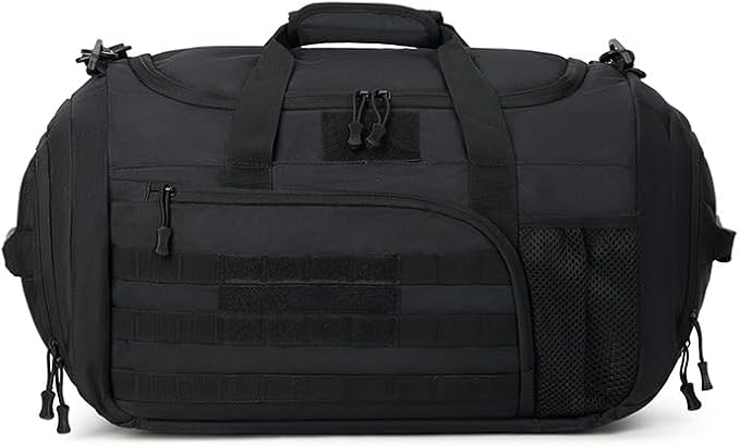 Gym Bag for Men Women, Sports Travel Duffle Bag with Shoe Compartment, 35L Waterproof Carry On Overnight Bag MOLLE System for Workout Fitness Travel Black