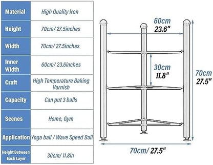 Half Balance Ball Trainer Holder - 3/5/6/7 Tier Floor Stand for Home Gym, Fitness Equipment Organizer for Yoga Balls, Basketballs, and Bowling Balls