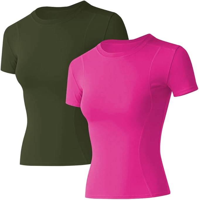 Loovoo Women Workout Shirts 1/2/3 Pack Athletic Compression Tee Dry Fit Yoga Gym Basic Tops