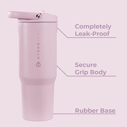 HydroJug Sport - Stainless Steel Tumbler with Straw, Vacuum Insulated, 40oz Leakproof Water Bottle, Ergonomic Design, Reusable, Dishwasher Safe, Rubber Base, Durable for Gym or Outdoors, Sweet Pea