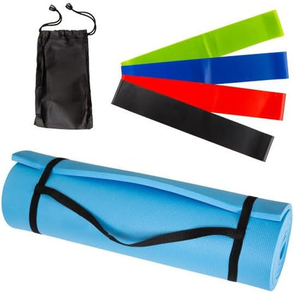 Yoga Mat Set - 4-Pack of Resistance Bands for Working Out with 1/2-Inch Workout Mat - Home Gym Starter Kit - Exercise Equipment by Wakeman (Green)