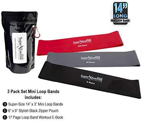 USA 14" x 3" Extra Long Latex Free Mini Loop Bands in 3, 5, 10 Pack Sets. 10 Strengths for Resistance Training, Stretching, Yoga, Toning. Plus an Exclusive iPhone App and E-Book.