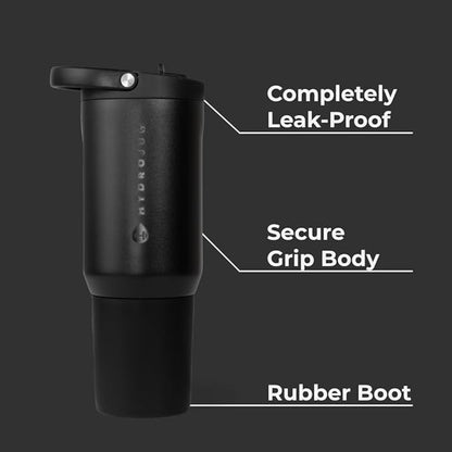 HydroJug Sport - Stainless Steel Tumbler with Straw, Vacuum Insulated, 20oz Leakproof Water Bottle, Ergonomic Design, Reusable, Dishwasher Safe, Rubber Base, Durable for Gym or Outdoors, Black