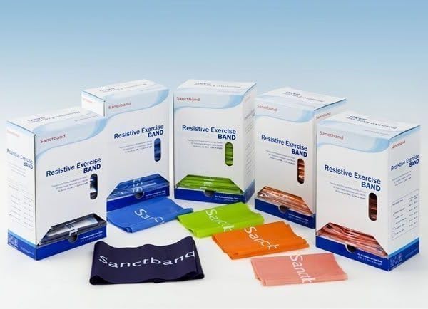 Made in Malaysia Sanctband (Level 4 Heavy) Blue 30 Pcs Dispenser 5Ft/1.5Meter Latex Resistance Exercise Bands Physical Therapy Strength Training Yoga Pilates Stretching Elastic Band Strengths Workout