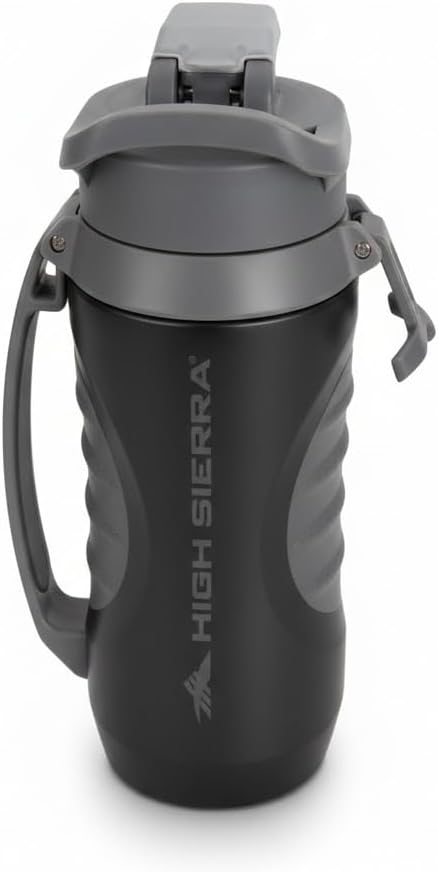 High Sierra, [BPA FREE 64 OZ Insulated Water Jug with 2 Drinking Options, Silicone Spout, Built-in Fence Anchor, Keeps Iced Water Cold for Hours, EXTRA LARGE Sports Bottle, Black