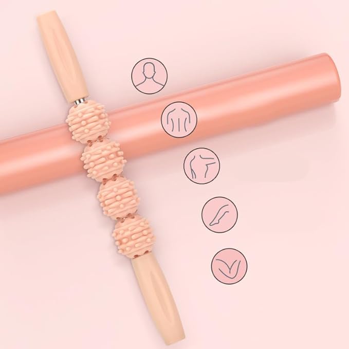 Fitness Massage Roller Stick, Muscle Relief Tool with Textured Nodules, Trigger Point Therapy Massager for Deep Tissue Recovery (Colors - Cream)