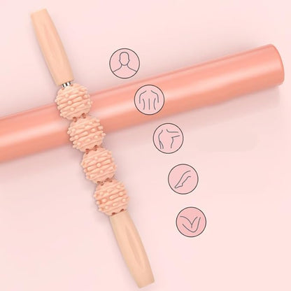 Fitness Massage Roller Stick, Muscle Relief Tool with Textured Nodules, Trigger Point Therapy Massager for Deep Tissue Recovery (Pink)