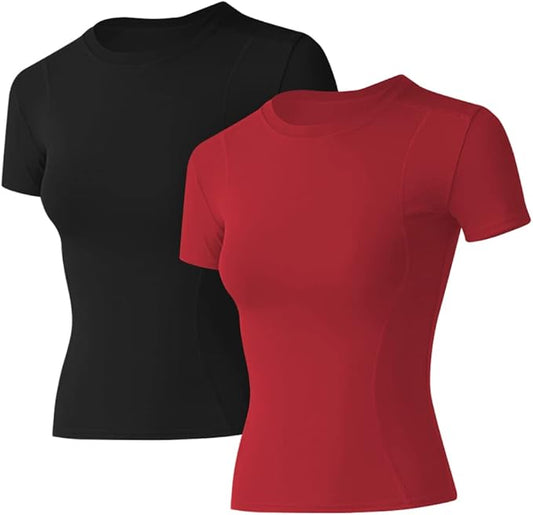 Loovoo Women Workout Shirts 1/2/3 Pack Athletic Compression Tee Dry Fit Yoga Gym Basic Tops