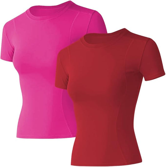 Loovoo Women Workout Shirts 1/2/3 Pack Athletic Compression Tee Dry Fit Yoga Gym Basic Tops