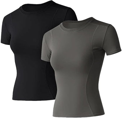 Loovoo Women Workout Shirts 1/2/3 Pack Athletic Compression Tee Dry Fit Yoga Gym Basic Tops
