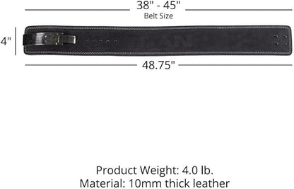 Titan Fitness Powerlifting Lever Belt - 2X-Large 38" - 45", 4" Wide x 10mm Thick Black Leather, Adjustable Steel Lever Buckle for Squats, Deadlifts, Weightlifting & Bodybuilding