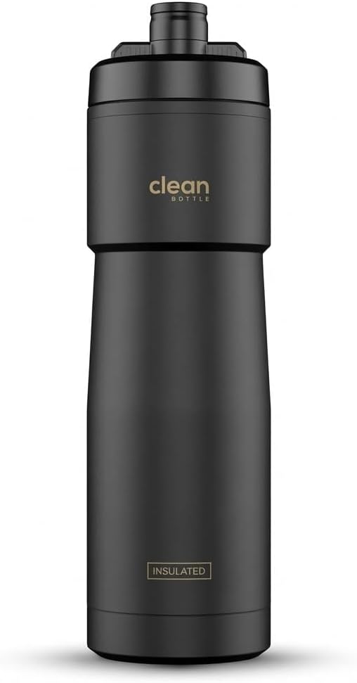The Clean Hydration Co Insulated Bike Water Bottle 23 oz | Easy Clean Nozzle, Easy Squeeze Sports Bottle | BPA Free Cycling Bottle for Road & Mountain Biking, Gym & Travel | Matte Black