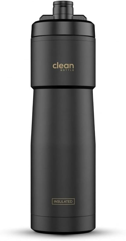 The Clean Hydration Co Insulated Bike Water Bottle 23 oz | Easy Clean Nozzle, Easy Squeeze Sports Bottle | BPA Free Cycling Bottle for Road & Mountain Biking, Gym & Travel | Matte Black