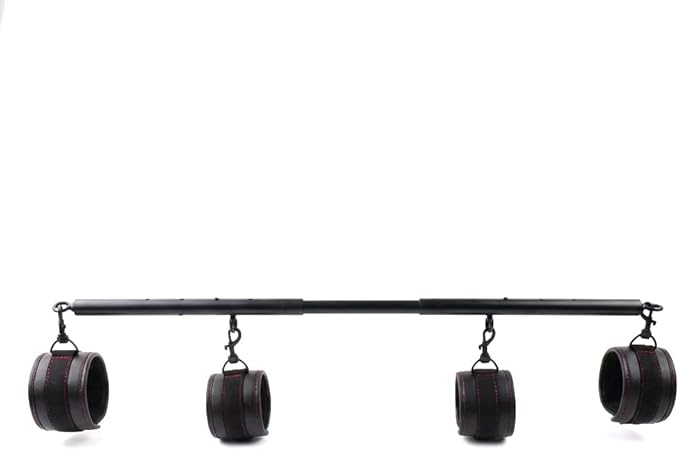 Heavy Duty Stainless Steel Expandable Spreader Bar with 4pcs PU Black--Pink Skull Pattern Detachable Adjustable Straps,Workout Bar for Home Indoor Gym Training Kit