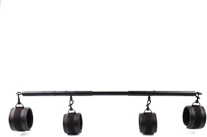 Heavy Duty Stainless Steel Expandable Spreader Bar with 4pcs PU Black--Pink Skull Pattern Detachable Adjustable Straps,Workout Bar for Home Indoor Gym Training Kit