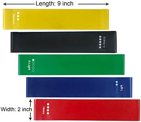 9 inch Resistance Loops with Carry Bay and Instruction Guide, Set of 5 Exercise Bands Heavy Duty for Working Out, Home Fitness