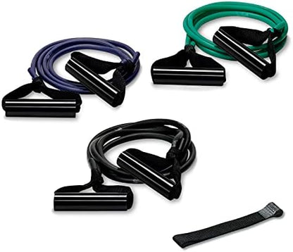 Exerband Triple Loop Exercise Intermediate Kit, 3 Unilateral Loop Tubes, 1 Web Anchor Strap with Metal Hook, and 1 Instruction Sheet - Portable Resistance Training Kit - Designed to Fit Any Standard