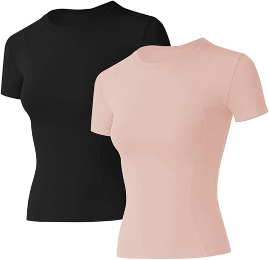 Loovoo Women Workout Shirts 1/2/3 Pack Athletic Compression Tee Dry Fit Yoga Gym Basic Tops