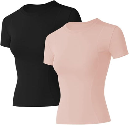 Loovoo Women Workout Shirts 1/2/3 Pack Athletic Compression Tee Dry Fit Yoga Gym Basic Tops