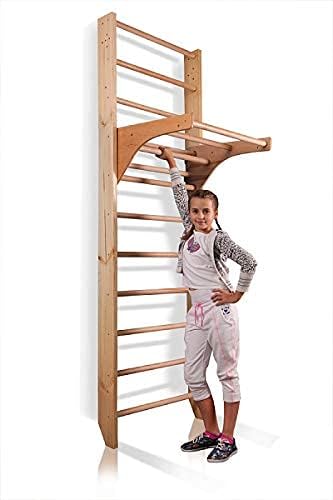 Wall Bars with Dip Bars CM-01-220, 87 in Wooden Swedish Ladder Set: Adjustable Pull Up and Dip Bars for Training and Physical Therapy - Used in Homes, Gyms, Clinic, and Schools