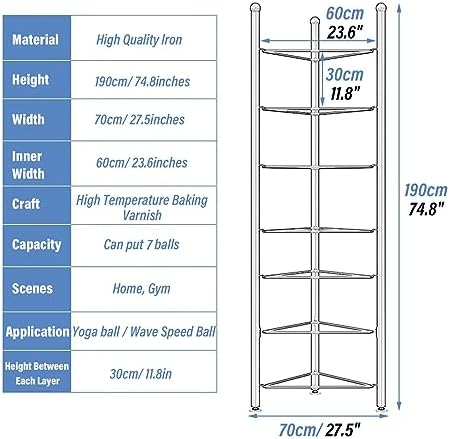 Half Balance Ball Trainer Holder - 3/5/6/7 Tier Fitness Rack for Home Gym, Yoga Balls, Basketball & Bowling Equipment Storage, Corner Organizer for Workout Essentials