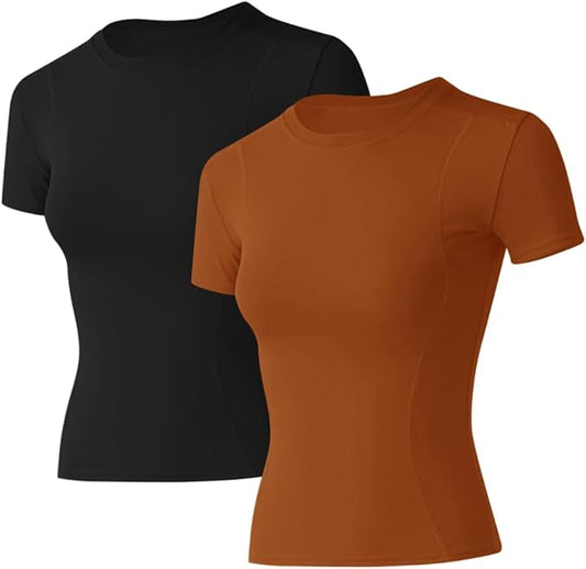 Loovoo Women Workout Shirts 1/2/3 Pack Athletic Compression Tee Dry Fit Yoga Gym Basic Tops