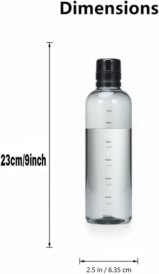 17oz Plastic Sports Bottle ，Time Marker Water Bottle, Leakproof Sports Drinking Bottle for Gym, School, Office, Trave(Black 17oz)