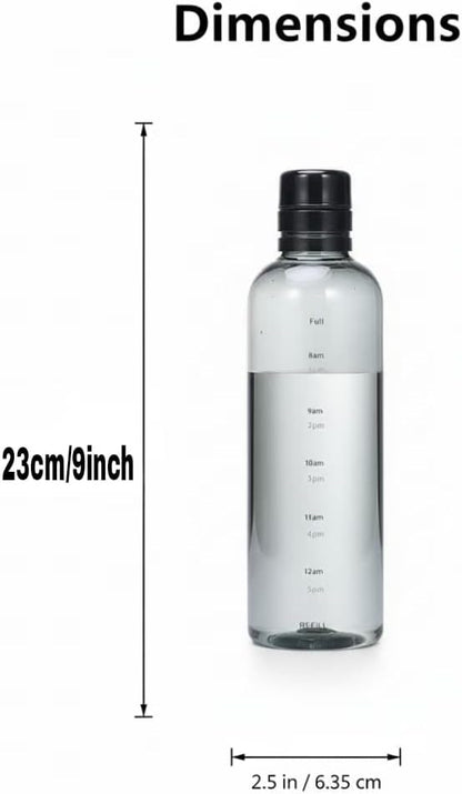 17oz Plastic Sports Bottle ，Time Marker Water Bottle, Leakproof Sports Drinking Bottle for Gym, School, Office, Trave(Black 17oz)