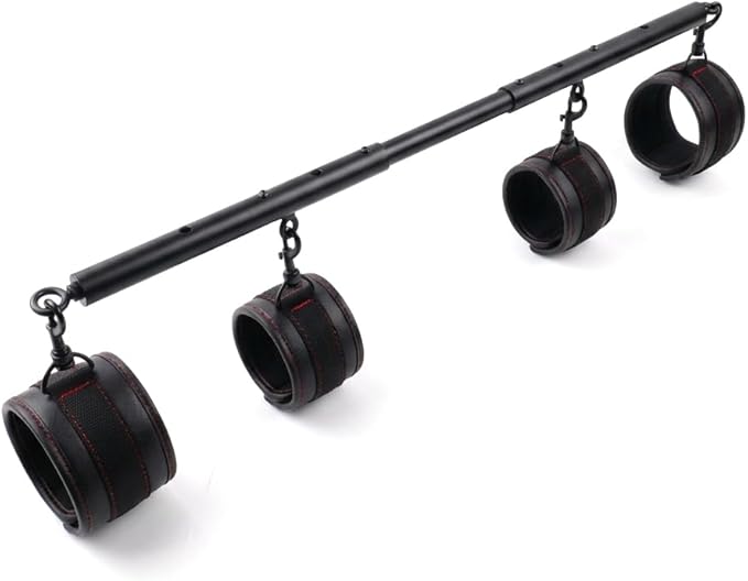 Spreader Bar Heavy Duty Stainless Steel Expandable Silver Bar Home Gym with 4pcs PU Purple Adjustable Strap,Sports Aid Training Fitness Gear Pilates Aid Kit,Yoga Set