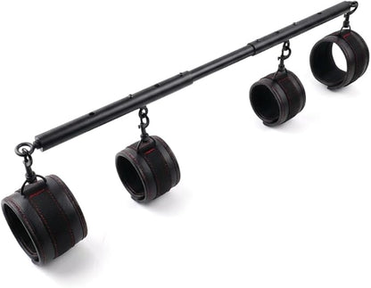 Spreader Bar Heavy Duty Stainless Steel Expandable Silver Bar Home Gym with 4pcs PU Purple Adjustable Strap,Sports Aid Training Fitness Gear Pilates Aid Kit,Yoga Set