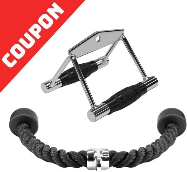 Yes4All Cable Machine Attachment, Row Handles, Tricep Rope, Straight Bar, V Bar, LAT Pulldown Accessories Load 880 LB for Home Gym