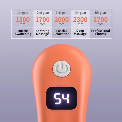 Handheld Body Massager for Pain Relief – Deep Tissue Massage Gun with Auto Shut-Off, 5 Intensity Levels – Muscle Recovery Tool for Workout, Sports & Travel – Small Portable Massager (Orange)