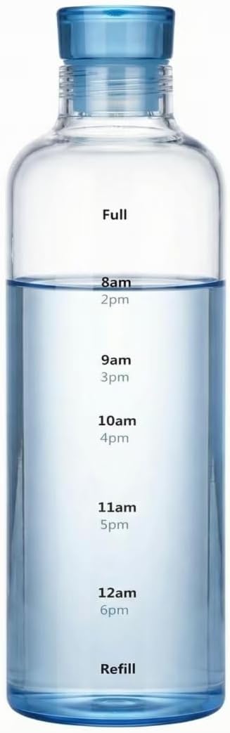 26oz Plastic Sports Bottle ，Time Marker Water Bottle, Leakproof Sports Drinking Bottle for Gym, School, Office, Travel (Blue 26 oz)