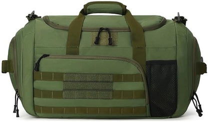 Gym Bag for Men Women, Sports Travel Duffle Bag with Shoe Compartment, 35L Waterproof Carry On Overnight Bag MOLLE System for Workout Fitness Travel Green