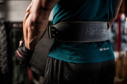 Harbinger Padded Leather Contoured Weightlifting Belt - 4" or 6” Width - Interior Suede Lining & Foam Cushioning - Heavy-Duty Dual Prong Steel Roller Buckle - for Lifting Support