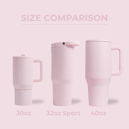HydroJug Sport - Stainless Steel Tumbler with Straw, Vacuum Insulated, 32oz Leakproof Water Bottle, Ergonomic Design, Reusable, Dishwasher Safe, Rubber Base, Durable for Gym or Outdoors, Pink Sand
