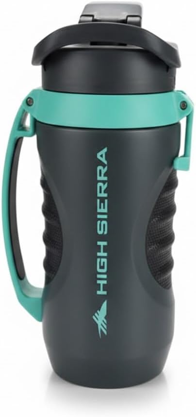 High Sierra, [BPA FREE 64 OZ Insulated Water Jug with 2 Drinking Options, Silicone Spout, Built-in Fence Anchor, Keeps Iced Water Cold for Hours, EXTRA LARGE Sports Bottle, Grey/Mint