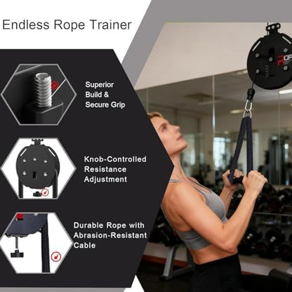 Adjustable Resi Trainer Machine - Portable Endless Rope Pulley System for Home Gym - Versatile Cable Exercise Equipment for Strength Training & Fitness