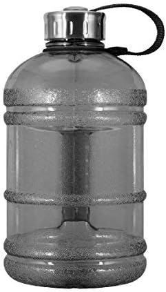 Geo Sports Bottles 1/2 Gallon (64 oz) BPA Free Reusable Leakproof Wide Mouth Sports Water Jug Bottle with Handle and 48mm Stainless Steel Cap (Black)