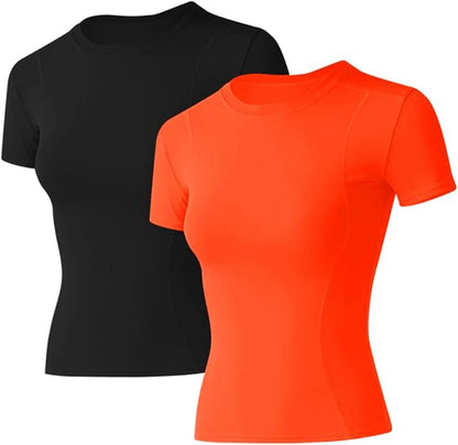 Loovoo Women Workout Shirts 1/2/3 Pack Athletic Compression Tee Dry Fit Yoga Gym Basic Tops