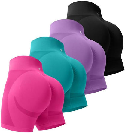 Evercute Women's Gym Shorts 3/4 Pack Seamless Scrunch Butt Lifting Workout Shorts 5" Tummy Control Ruched Booty Yoga Short