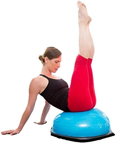 Half Ball Balance Trainer Stability Ball for Full Body Workout, Half Exercise Ball, Yoga Balance Ball Fitness Platform, Half Yoga Ball Balance Trainer Core Strength Training w 2 Resistance Bands