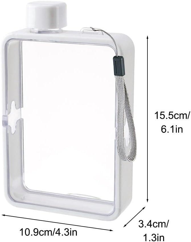 MiOYOOW Square Flat Water Bottle, Portable Transparent Sports Water Cup Reusable Memo Paper Bottles for Outdoor Travel Fitness Gym