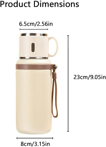 2 In 1 Stainless Steel Vacuum Insulated Bottle with Lidded Cup, Insulated Tumblers with Handles, Leakproof Large Capacity Water Bottle, Keeps Drinks Hot & Cold for Travel, Gym, School (White)