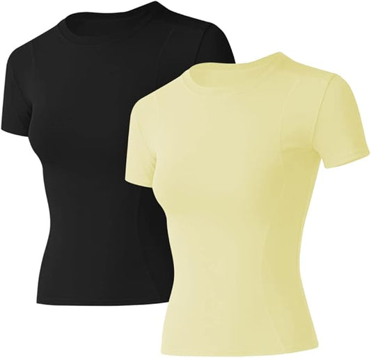 Loovoo Women Workout Shirts 1/2/3 Pack Athletic Compression Tee Dry Fit Yoga Gym Basic Tops