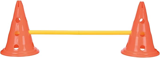 TRIXIE Dog Agility Hurdle Cone Set – Dog Agility Set with Height Adjustable Crossbar for Beginners & Advanced, Dog Agility Equipment for Dog Obstacle Courses – 6 x Cones, 3 x Agility Rods