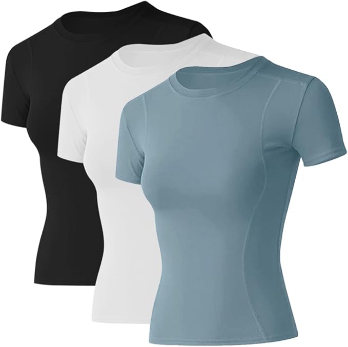 Loovoo Women Workout Shirts 1/2/3 Pack Athletic Compression Tee Dry Fit Yoga Gym Basic Tops
